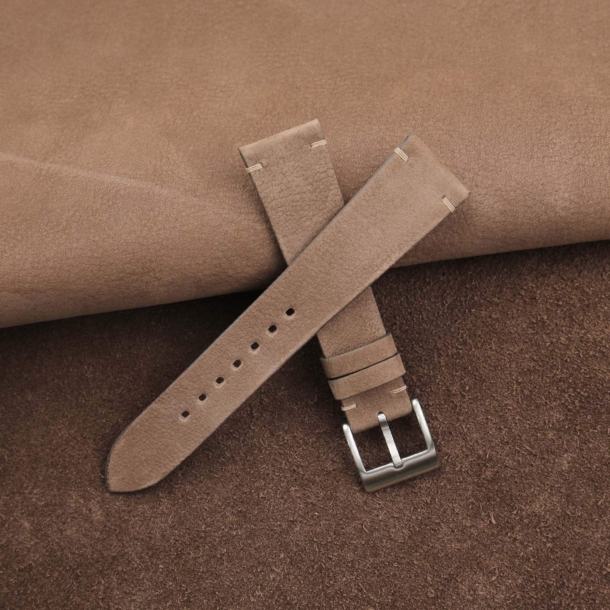 Vintage Light Taupe Nubuck Leather Side-Stitch Watch Strap