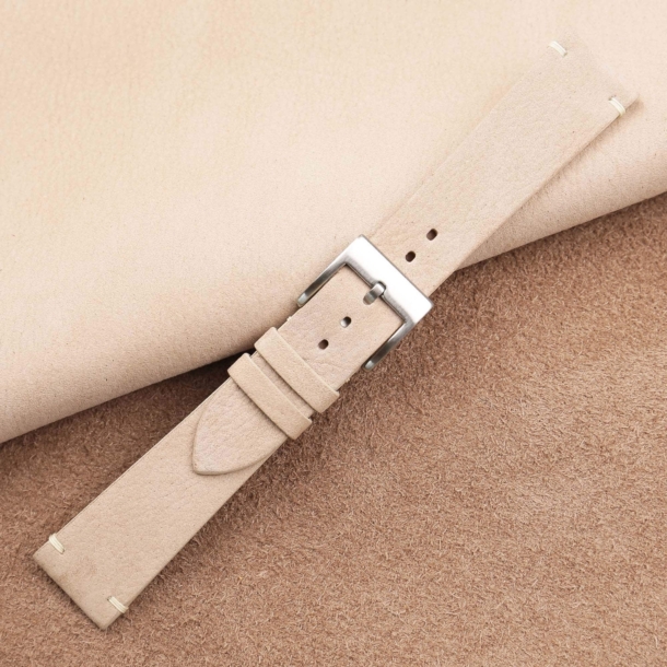Vintage Light Cream Nubuck Leather Side-Stitch Watch Strap