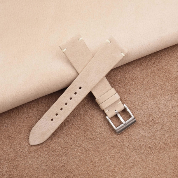 Vintage Light Cream Nubuck Leather Side-Stitch Watch Strap