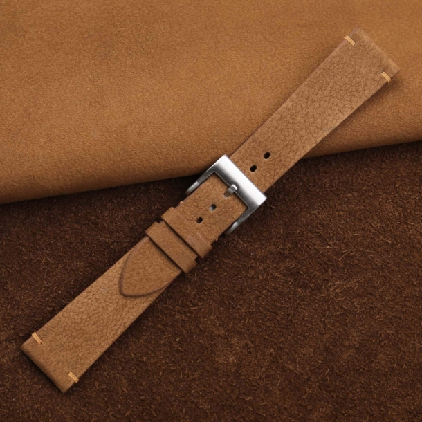Vintage Coffee Nubuck Leather Side-Stitch Watch Strap