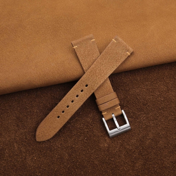 Vintage Coffee Nubuck Leather Side-Stitch Watch Strap