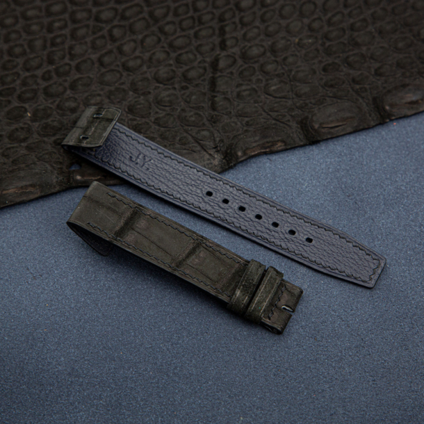 Nubuck Black Alligator black Lining Goatskin Fixed Bars Watch Strap