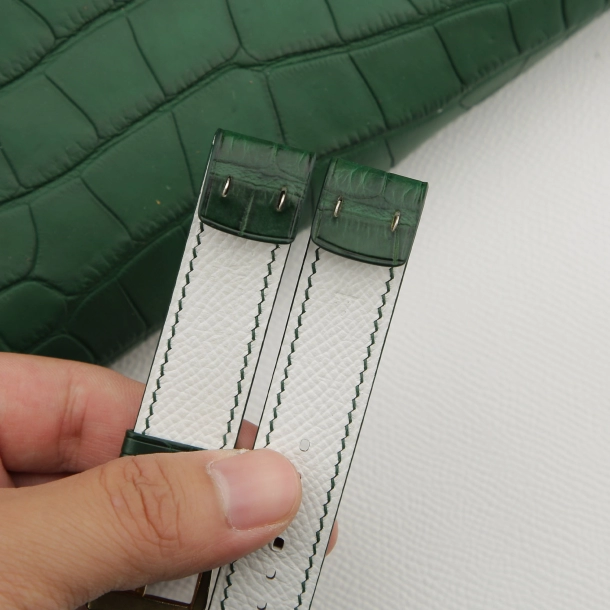 Full Padded Green Alligator White Lining Epsom Fixed Bars Watch Strap - Image 2