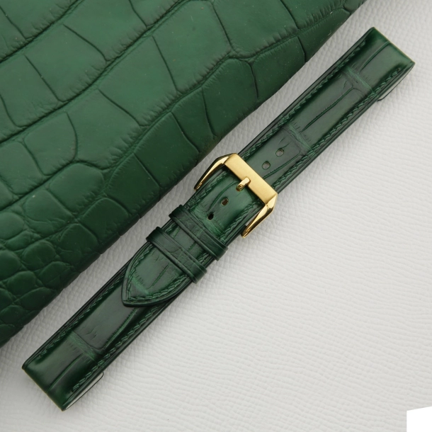 Full Padded Green Alligator White Lining Epsom Fixed Bars Watch Strap - Image 3