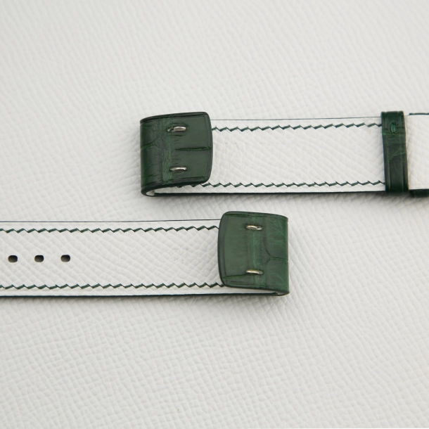 Full Padded Green Alligator White Lining Epsom Fixed Bars Watch Strap - Image 4