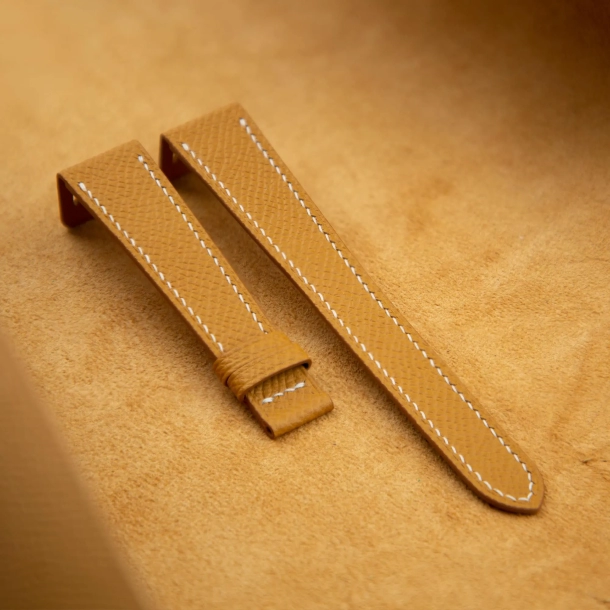 Sesame Epsom Leather Fixed Bars Watch Strap