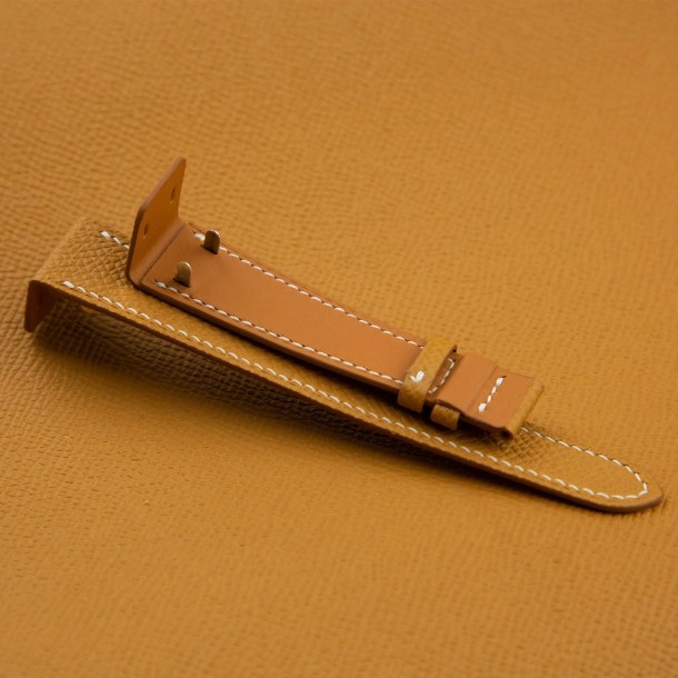 Sesame Epsom Leather Fixed Bars Watch Strap