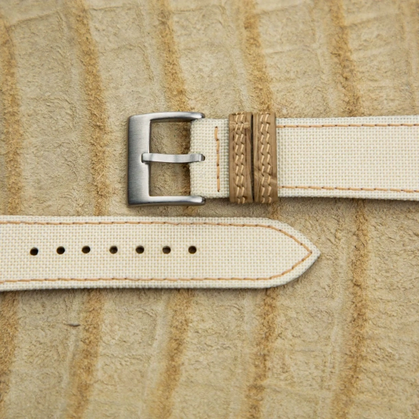 White Canvas mix Light Beige Alligator Watch Strap