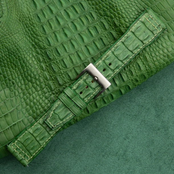 pilot green alligator orange lining watch strap