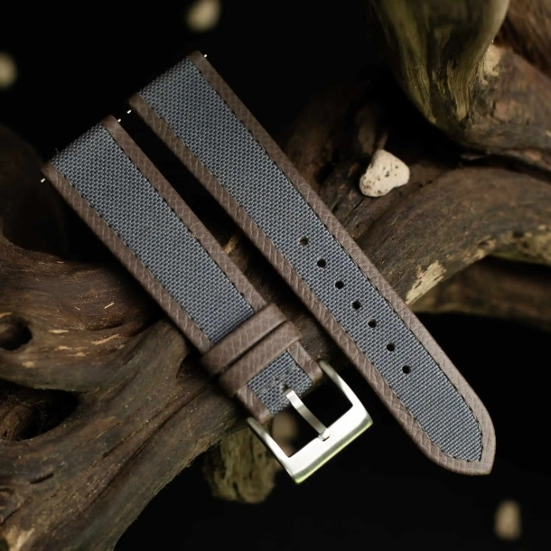 Grey Canvas Folded Edge Epsom Watch Strap