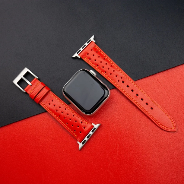 Rally Red Swift Leather Apple Watch Band