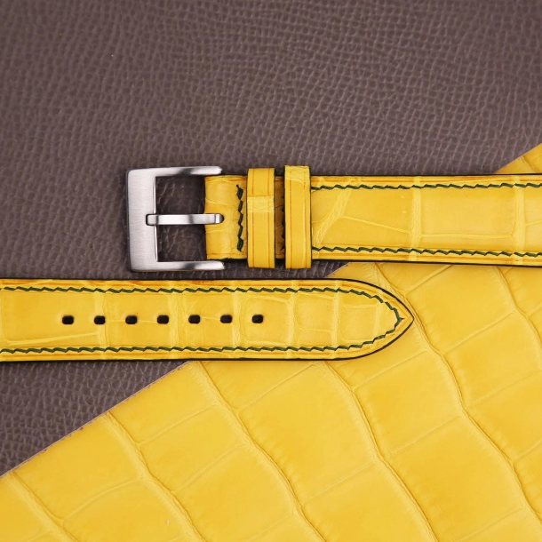 Full Padded Yellow Alligator Leather Lining Brown Epsom Watch Strap