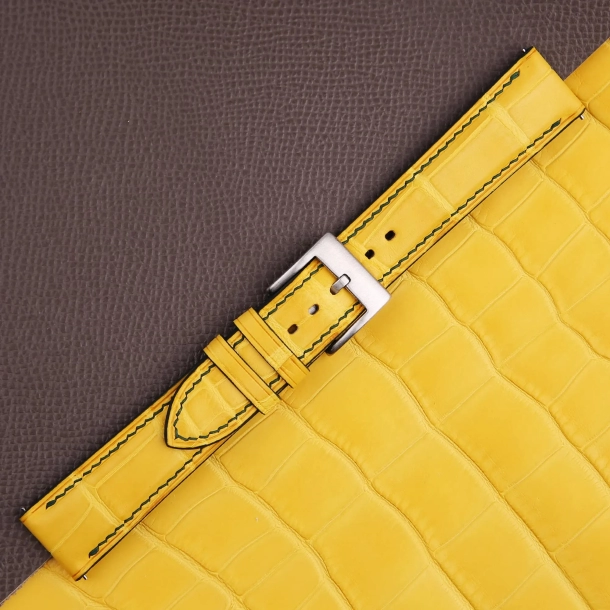 Full Padded Yellow Alligator Leather Lining Brown Epsom Watch Strap
