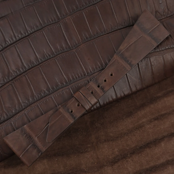 Asymmetric Chocolate Alligator leather watch strap - Image 5