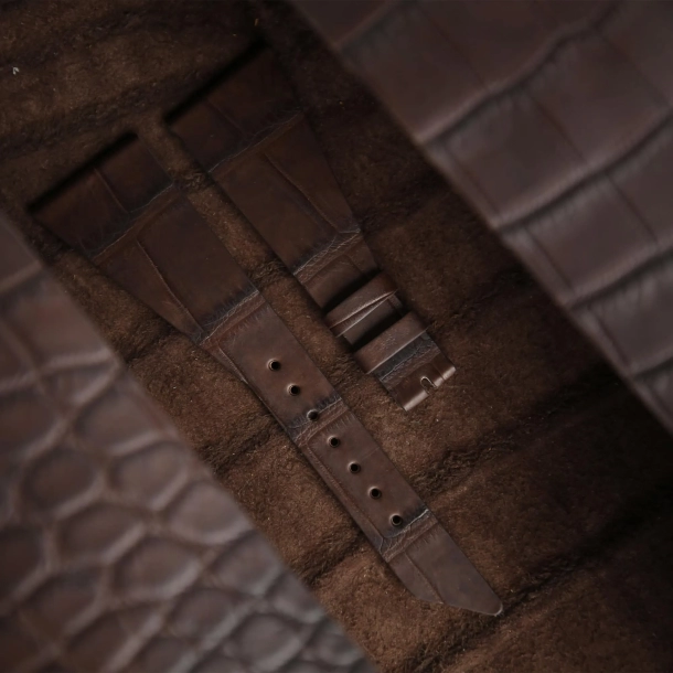 Asymmetric Chocolate Alligator leather watch strap - Image 3