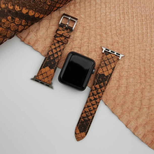 Orange Python Leather Apple watch band