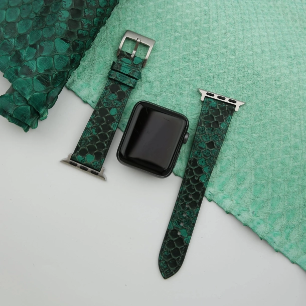 Green Python Leather Apple watch band 4 Green Python Leather Apple watch band - Image 4