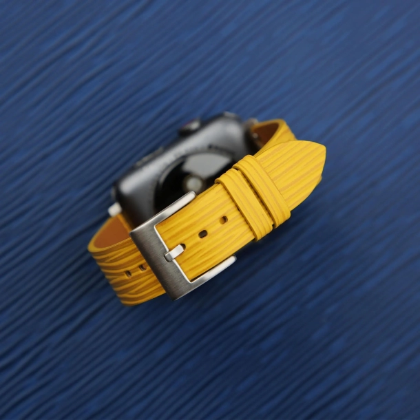 Yellow Calfskin Apple watch band – Waves Texture