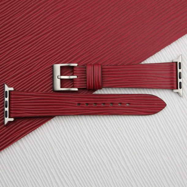 Red Calfskin Apple watch band – Waves Texture