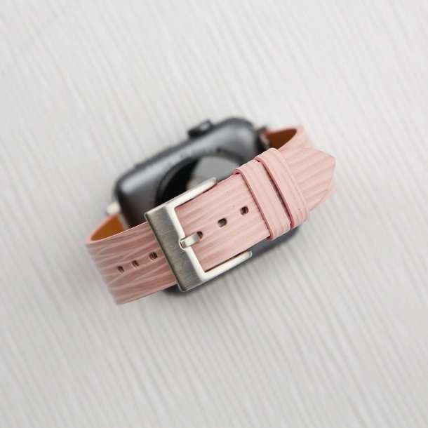 Light Pink Calfskin Apple watch band – Waves Texture - Image 2