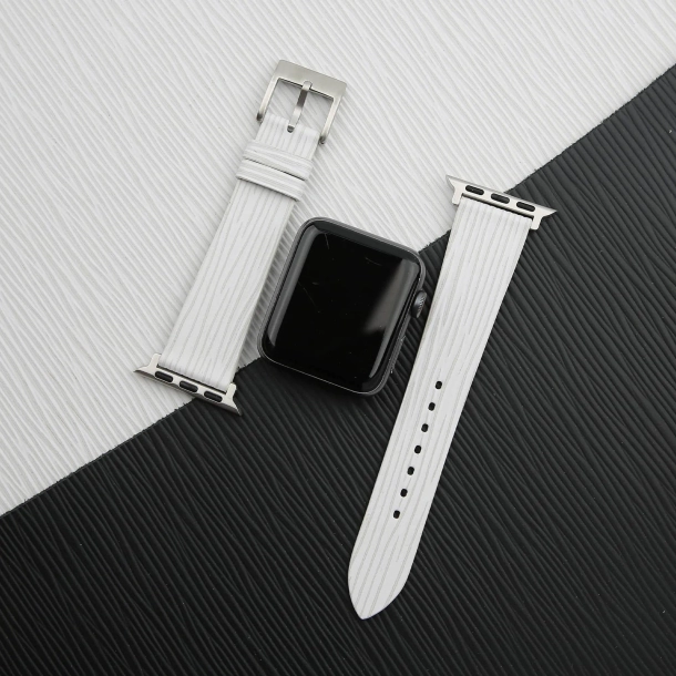 White Calfskin Apple watch band – Waves Texture
