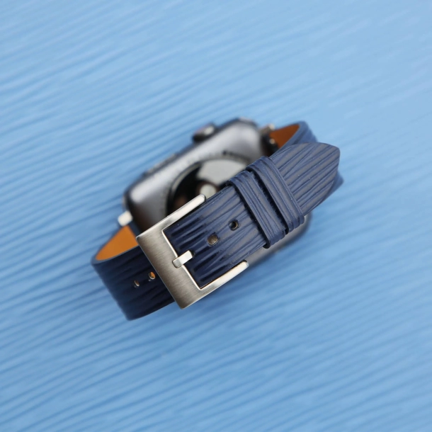 Navy Calfskin Apple watch band – Waves Texture