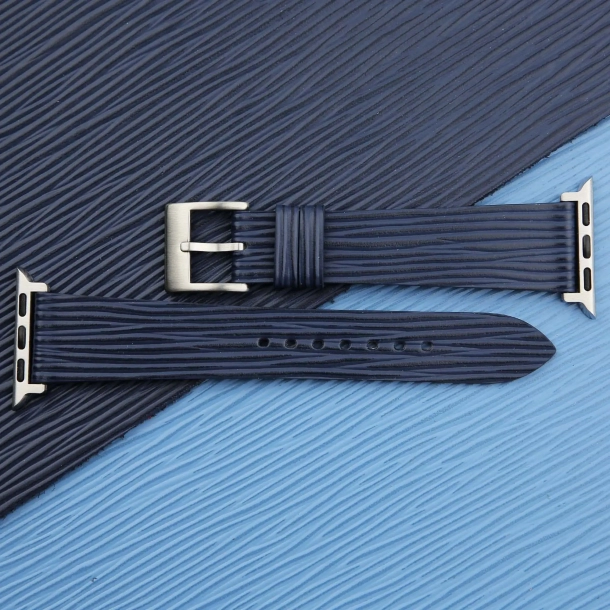 Navy Calfskin Apple watch band – Waves Texture