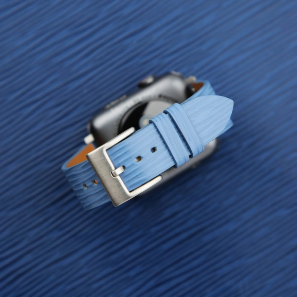 Light Blue Calfskin Apple watch band – Waves Texture