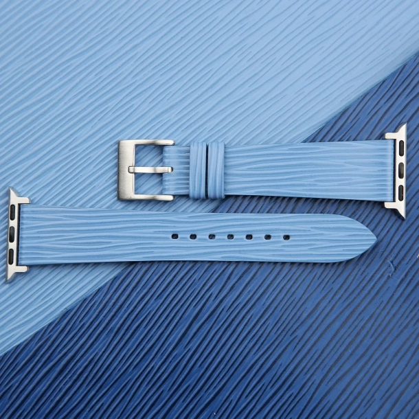 Light Blue Calfskin Apple watch band – Waves Texture 3 Light Blue Calfskin Apple watch band – Waves Texture