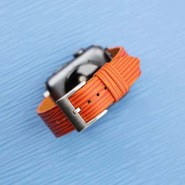 Orange Calfskin Apple watch band – Waves Texture