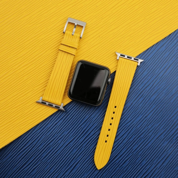Yellow Calfskin Apple watch band – Waves Texture