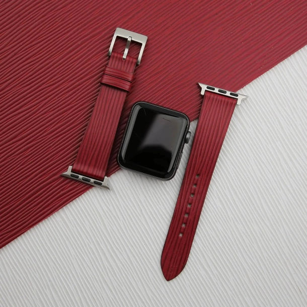 Red Calfskin Apple watch band – Waves Texture