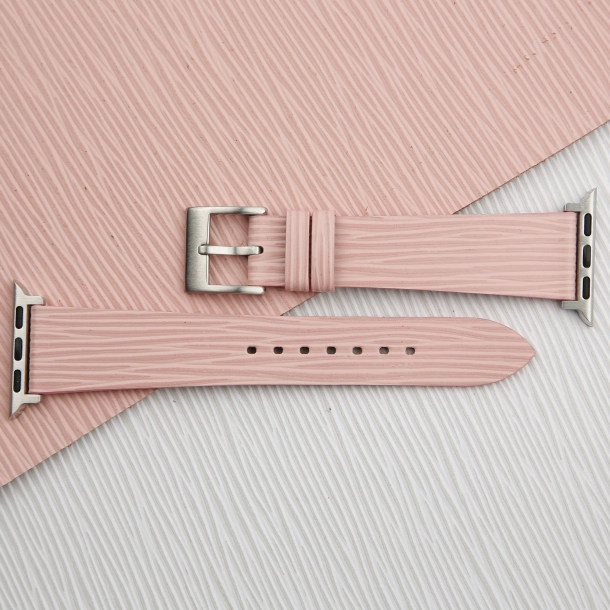 Light Pink Calfskin Apple watch band – Waves Texture - Image 3