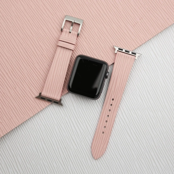 Light Pink Calfskin Apple watch band – Waves Texture - Image 4