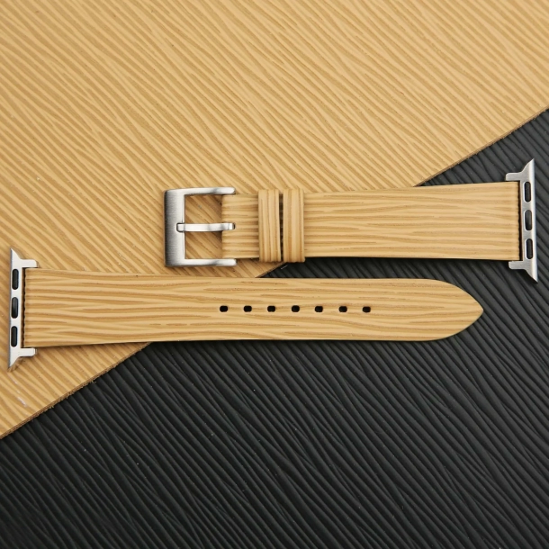 Beige Calfskin Apple watch band – Waves Texture