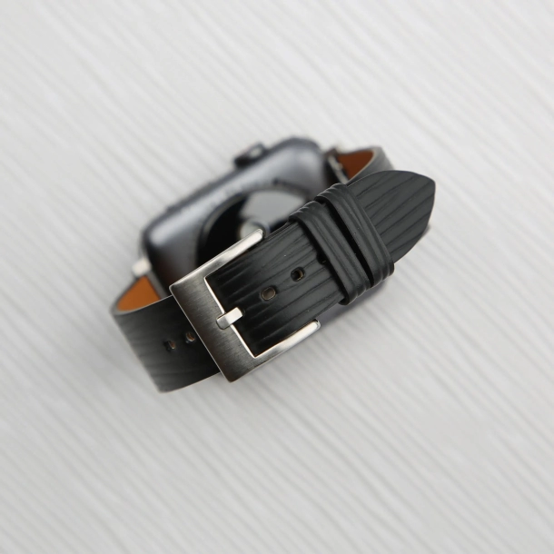 Black Calfskin Apple watch band – Waves Texture