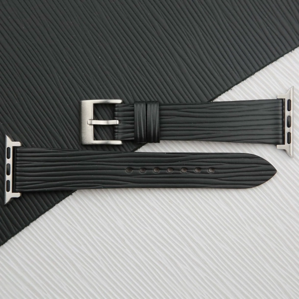 Black Calfskin Apple watch band – Waves Texture