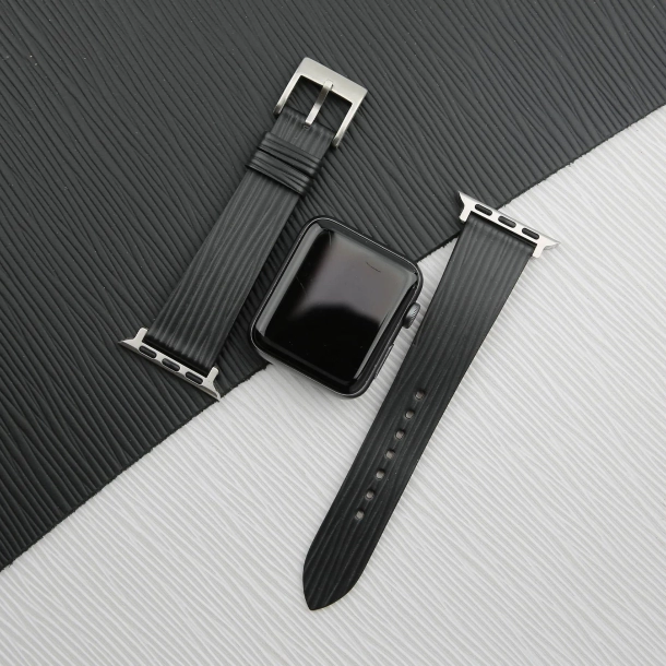 Black Calfskin Apple watch band – Waves Texture