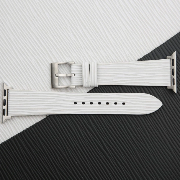White Calfskin Apple watch band – Waves Texture