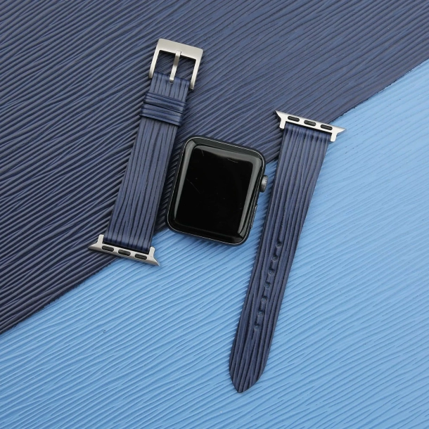 Navy Calfskin Apple watch band – Waves Texture