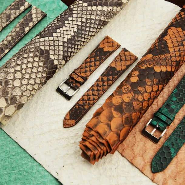 Orange Python Leather Watch Strap