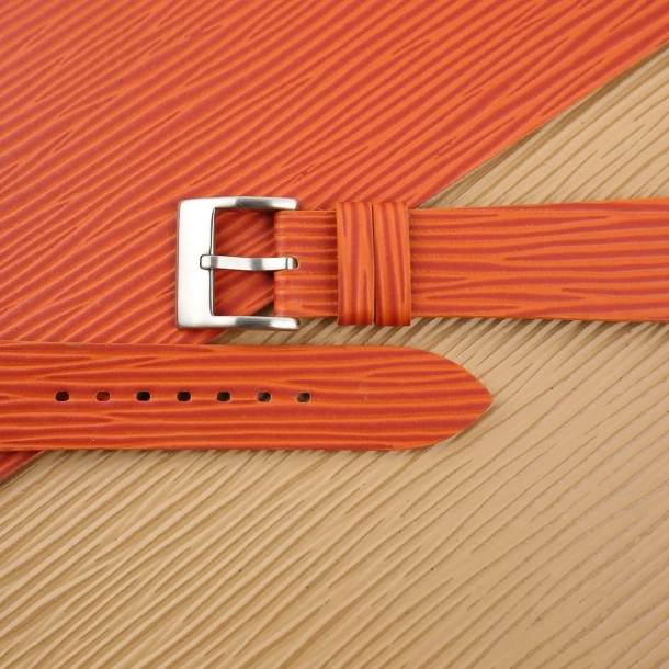 Orange Calfskin Watch Strap - Waves Texture