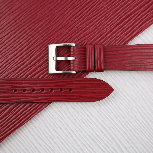 Red Calfskin Watch Strap - Waves Texture