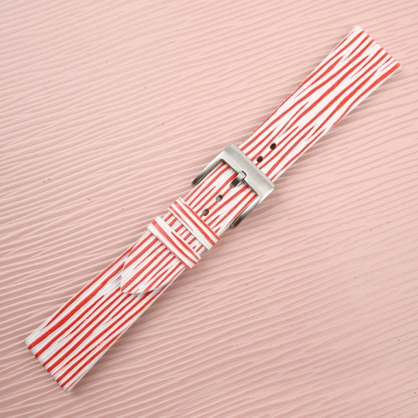 Red White Calfskin Watch Strap - Waves Texture