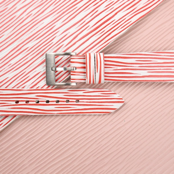 Red White Calfskin Watch Strap - Waves Texture