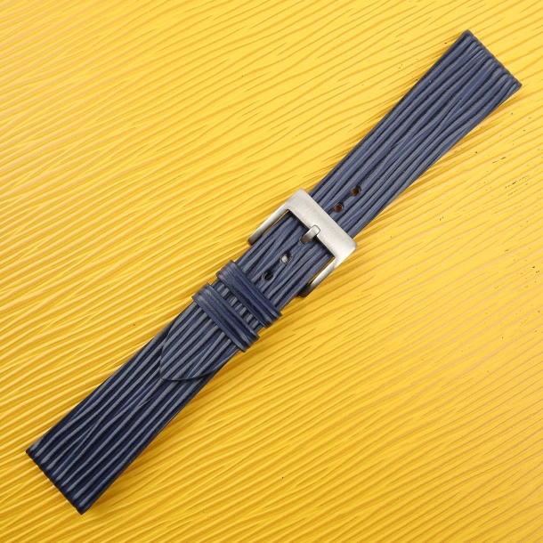 Navy Calfskin Watch Strap - Waves Texture