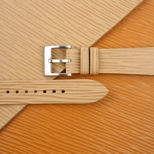 Beige Calfskin Watch Strap - Waves Texture - Image 2