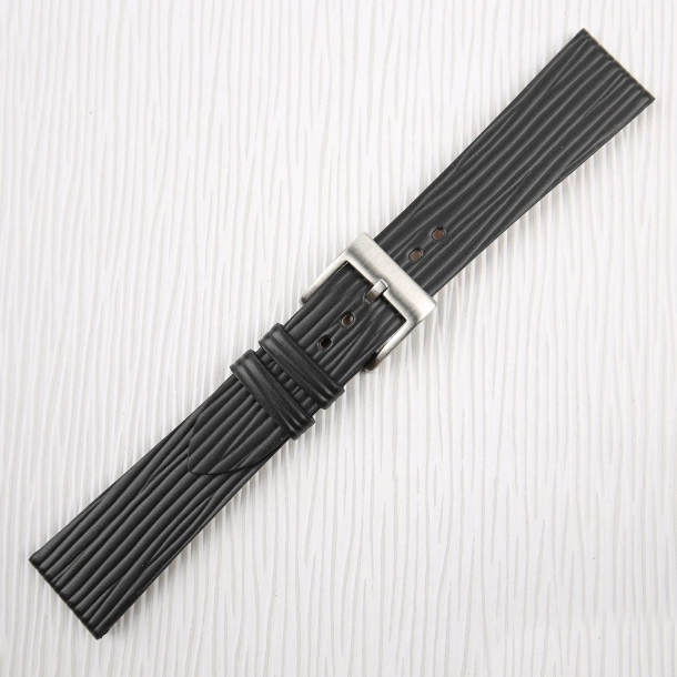Black Calfskin Watch Strap - Waves Texture