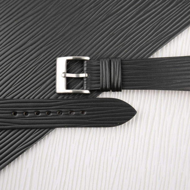 Black Calfskin Watch Strap - Waves Texture