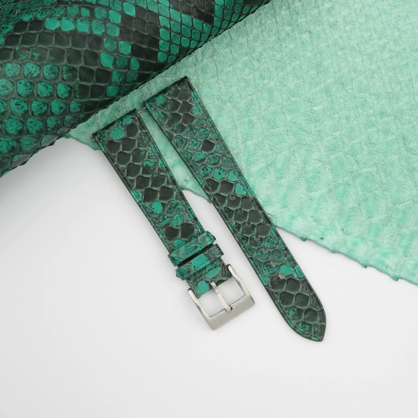 Green python leather watch strap 2